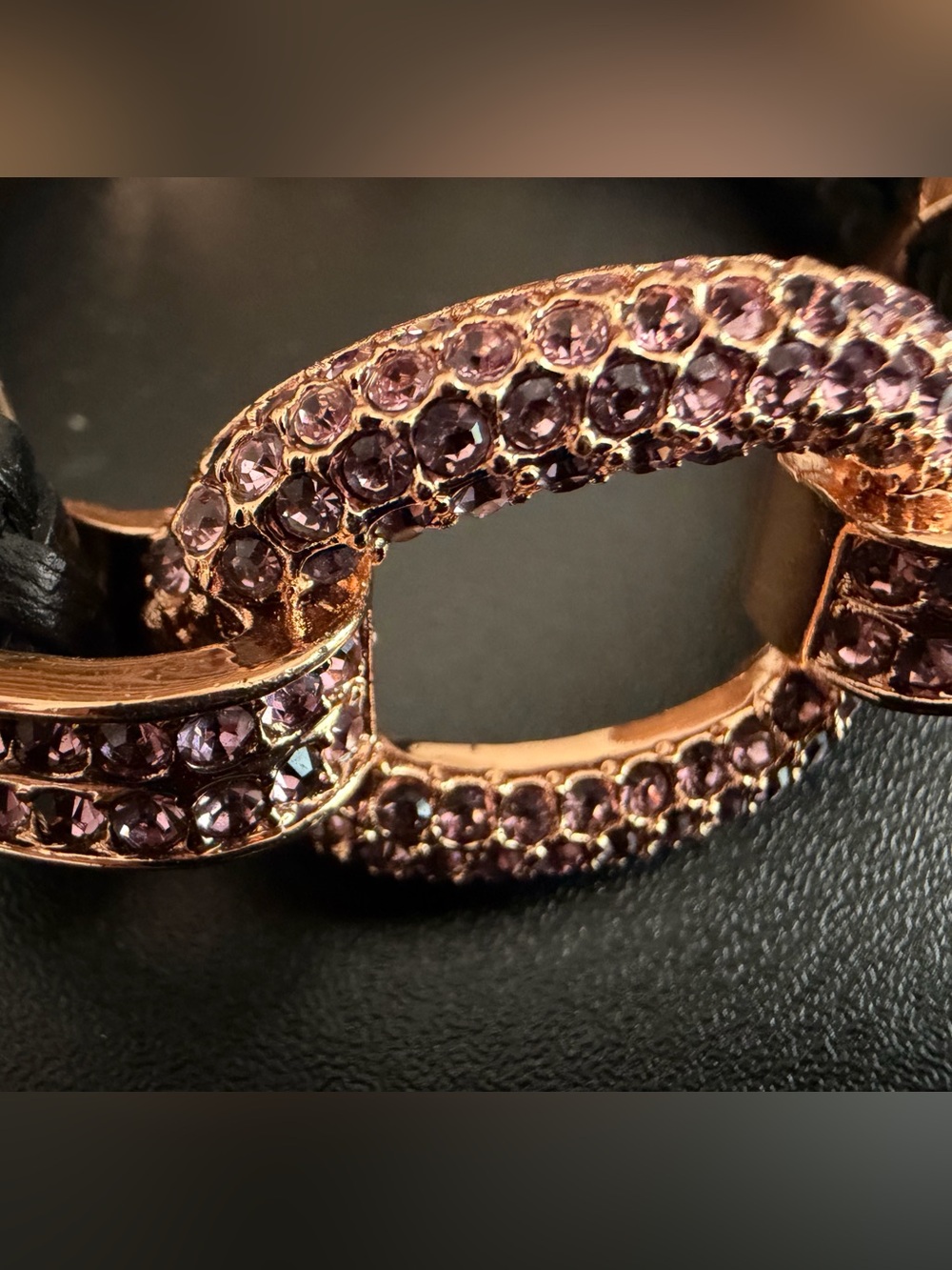 JOAN BOYCE BRAIDED BLACK LEATHER CORD BRACELET WITH PINK PAVE CRYSTALS